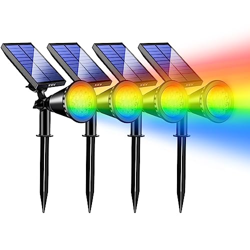 KEV RGB Solar Spot Lights Outdoor Waterproof,Multicolor,4‑Pack
