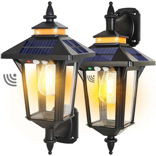 Solar Wall Lantern - 2 Pack, Motion Sensor, 3 Modes