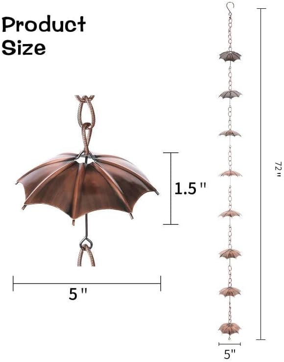 Topadorn 72 inch Rain Chains for Outside, 8 Cups Rain Catcher Chain for Gutters, Adjustable Length Downspout Replacement, Outdoor Garden Rain Drainage Decor