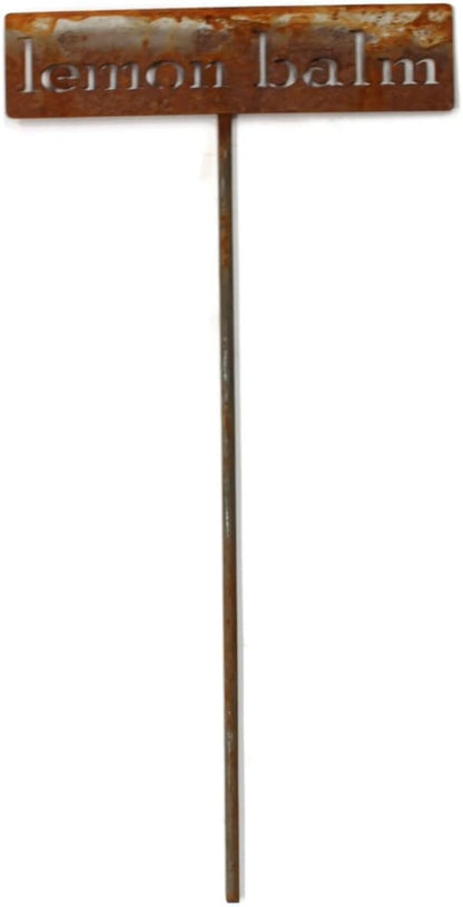 Classic Metal Garden Markers 19 Inches Tall (lemon balm, Naturally Rusted)