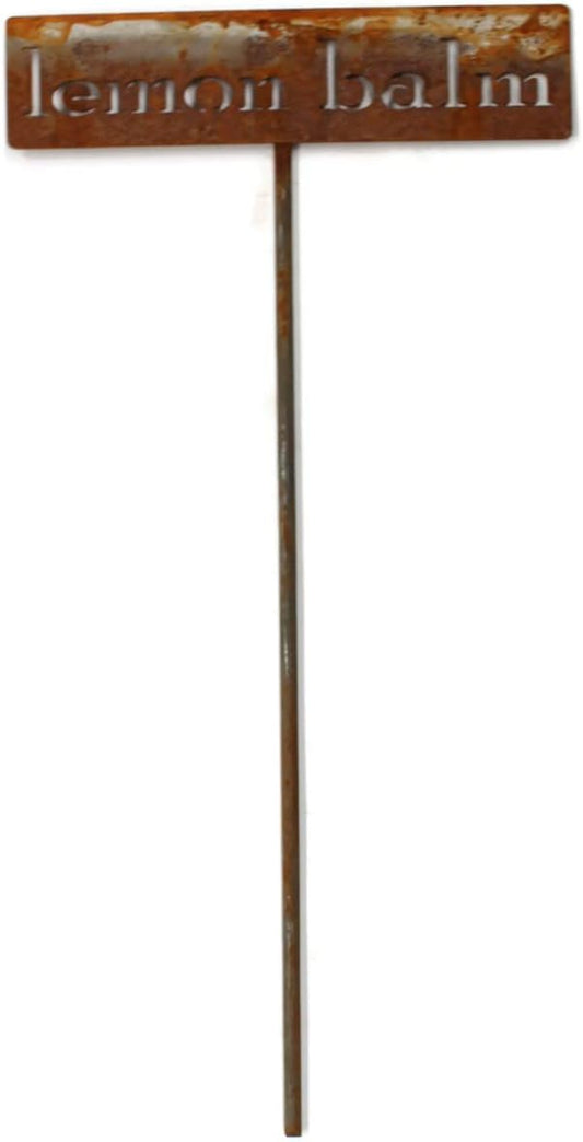 Classic Metal Garden Markers 19 Inches Tall (lemon balm, Naturally Rusted)