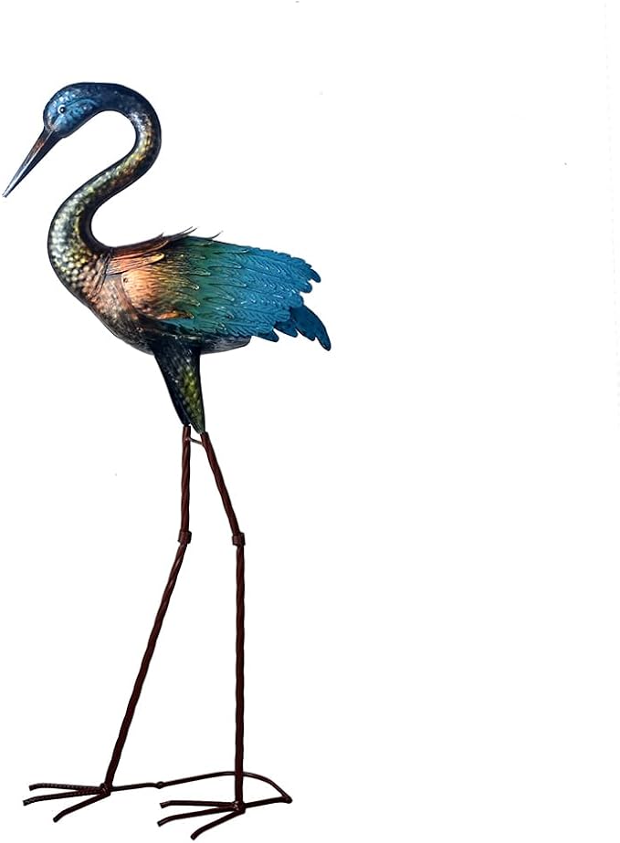 Colorful Metal Crane Statues Outdoor Garden Yard Art for Patio Lawn Backyard Decoration