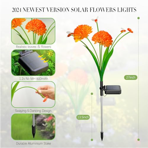 Solar Swaying Bee Lights - 4 Pack, Waterproof Outdoor Garden Decor