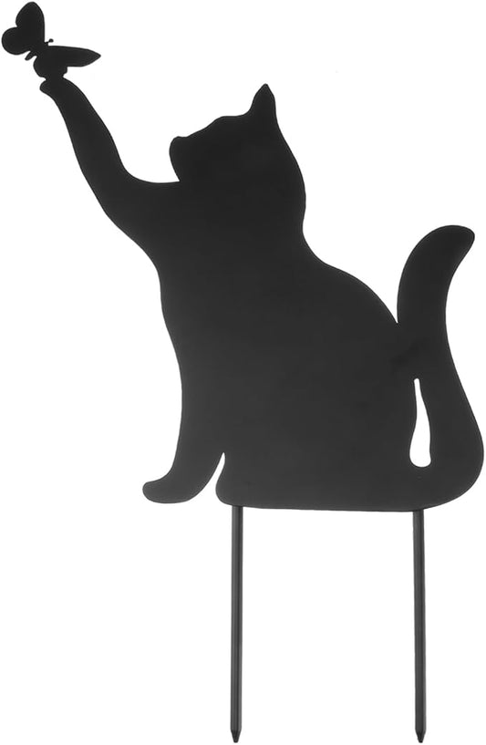 Yardwe Metal Cat Garden Statue Outdoor Animal Decoration 14.56X9.44In Black Cat Ornament for Patio Lawn Backyard