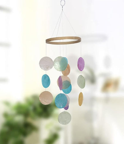 Wind Chimes Outdoor Hanging Capiz Shell Handmade Rattan Wind Chime,Patio Lawn Garden Sea Home Decor Ocean Capiz Wind Chime Mobile