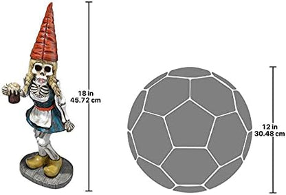 Design Toscano Zombie Gnome - Bavarian Oktoberfest Skeleton Gnome Gerta - Garden Gnome Statue, 6½"Wx4½"Dx18"H