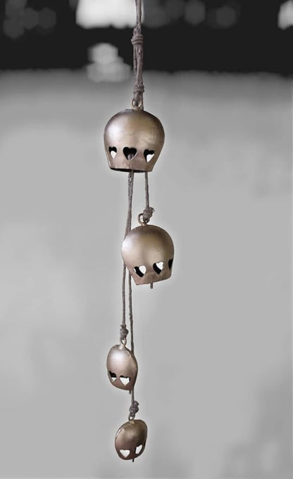 Mango Gifts Vintage 4 Bells Hanging Chimes with Rustic Jute Rope Tranquil Wind Chimes for Garden Outdoor and Patio, Boho Windchimes Decoration (MGT32)