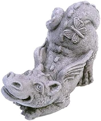 Little Darling Dragon Baby Pup 'Butterfly' - Solid Cast Stone Garden Statue - a Great Home or Garden Idea - Durable, Lifelike Sculpture - Fun Exterior and Interior Art