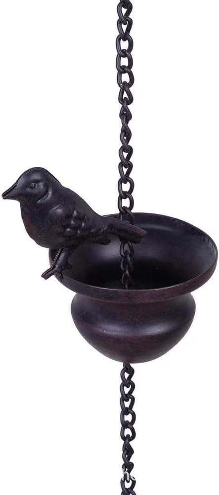 Hanging Rain Chime Metal Bird Rain Chain Outside Decorative for Terraces Villas Courtyards,Brass,240 * 6.1 * 8.6cm