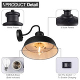 Solar Barn Light 12" - Black Vintage Farmhouse Sconce with Dusk to Dawn Sensor