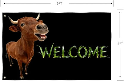 Cattle Welcome Flag 3X5FT, Farm House Flags, Cow Meme Banner,Both Sides Printed,Women Banner,Vibrant Colors, Double Stitched with 2 Brass Grommets, Bar Garden Street Decoration, GYM, Office Decor,Indoor Outdoor Use,Gifts. (Cattle, 3x5ft)