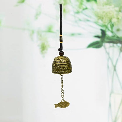 3Pcs Vintage Dragon Bronze Fish Carved Feng Shui Bell - Metal Hanging Temple for Good Luck Bless - DIY Wind Chime for Home Garden Eave Door Decoration