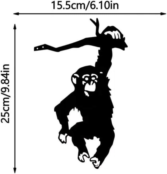 Hanging On The Branch Monkey Statue Garden Stake Yard Art Decor Iron Silhouette Metal Wall Art Home Garden Patio Outdoor Statue (9.84IN*6.1IN)