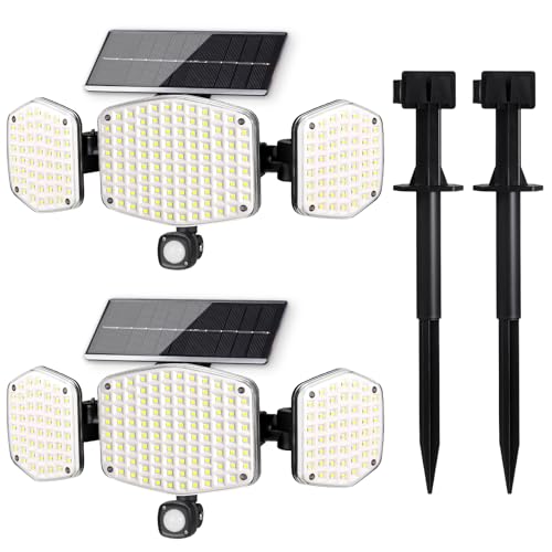 Solar Motion Sensor Flood Lights - 2 Pack with Stakes