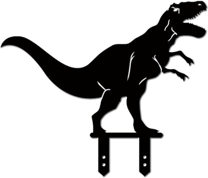 Large 14.56" Metal Garden Decor, 2 Pack Weather-Proof Dinosaur Statue, Dino Silhouette Garden Sculptures & Statues Stakes for Outdoor Lawn, Patio, Flower Beds, Ideal Gardening & Country Gifts