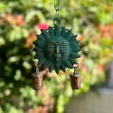 Metal Sun Wind Chime with Cow Bells – 12.6" x 4.6", Green Patina & Copper Finish, Celestial Garden Decor for Patio, Porch, or Balcony