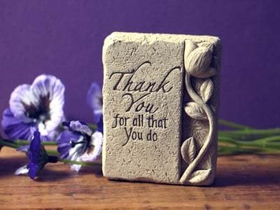 Carruth Studio, Thank You Mini Wall Plaque Garden Statue Figurine, Original Sculpture Handcrafted in Stone, Artisan Made