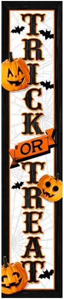 Spoontiques - Trick or Treat - Halloween - Welcome Porch Sign - Decorative Home Décor Wooden Signs - Rustic Outdoor Decoration - Durable and Weatherproof - Entryway Decoration - 8” x 40”