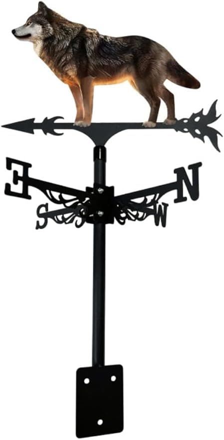 Colorful Wild Wolf Weather Vane Metal Craft Rooftop Weathervane Iron Wind Direction Indicator Garden Statue Yard Decor Lawn Ornament (b) C