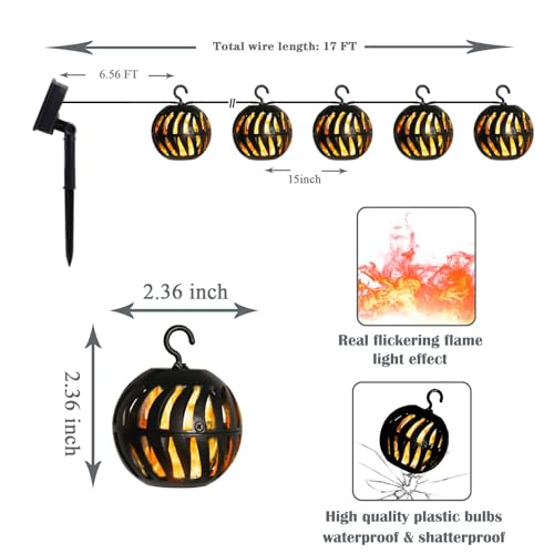 Vigdur Solar String Lights 17FT Flickering Flame