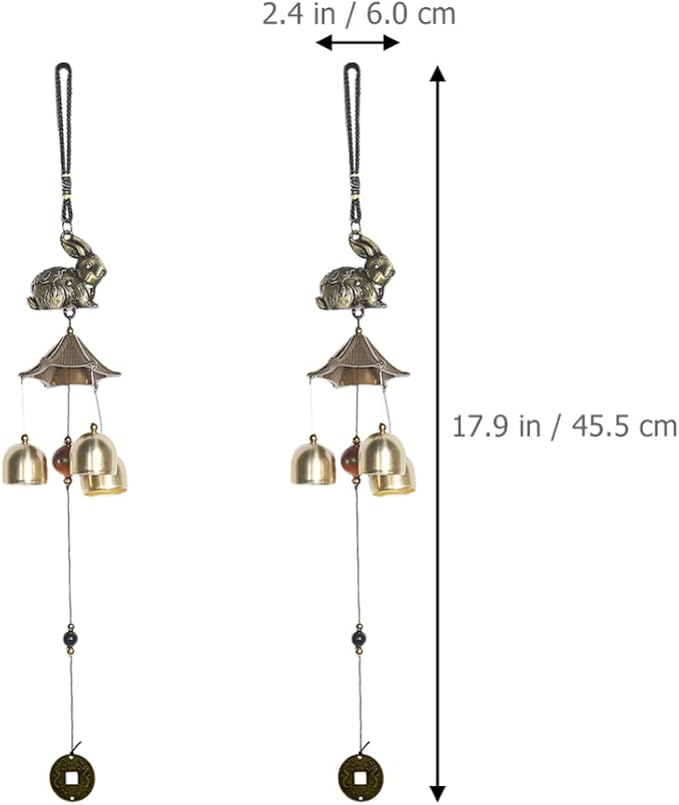 GANAZONO Retro Metal Wind Chime with Rabbit Design Hanging Wind Bell for Outdoor Garden Patio Wall Decor 17.9 Inch Durable Metal Bell Feng Shui Charm
