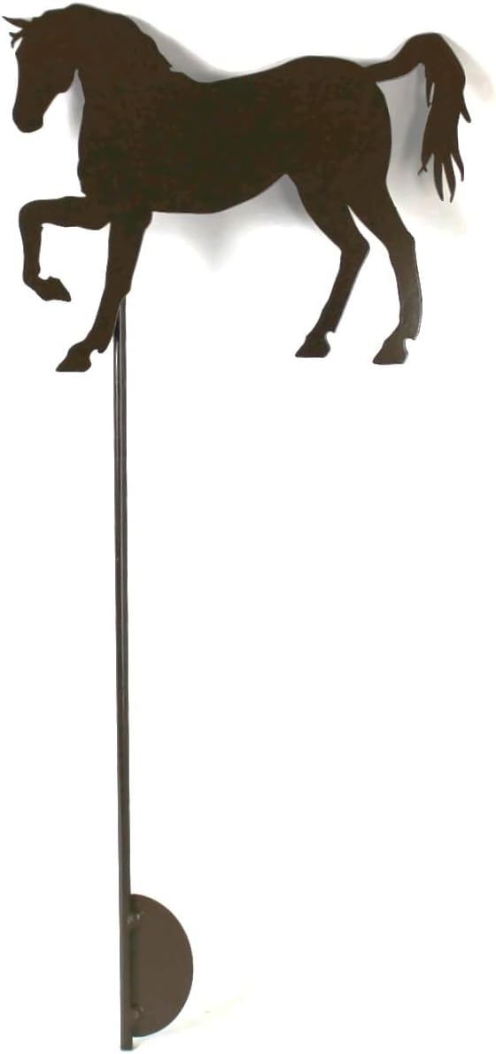 Pets and Farm Animals Metal Garden Landscape Stake (9" Wide Horse on Stake, Gloss Brown)