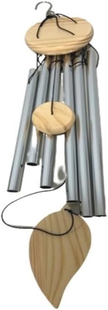 Metal Wind Chimes Silver Windchime 6 Rods Tubes Leaf String with Hook Weather Resistant Material Outside Feng Shui Garden Ornament Patio Yard Balcony Entrance Decoration