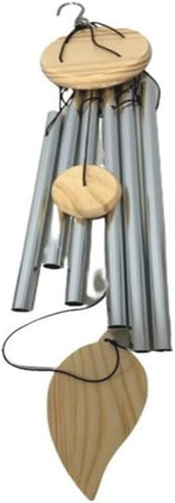 Metal Wind Chimes Silver Windchime 6 Rods Tubes Leaf String with Hook Weather Resistant Material Outside Feng Shui Garden Ornament Patio Yard Balcony Entrance Decoration