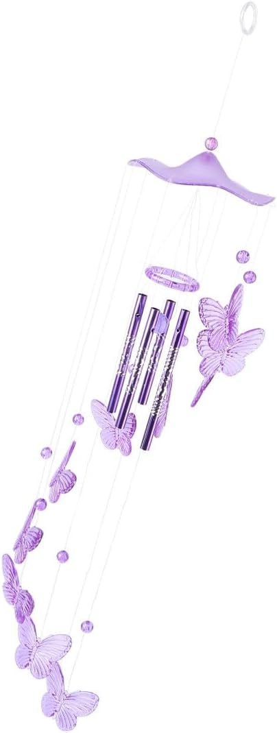 Luxshiny Purple Butterfly Wind Chime Pendant for Courtyard and Home Decor Metal and Plastic Craft with Pleasant Sound Hanging Bell Decoration and