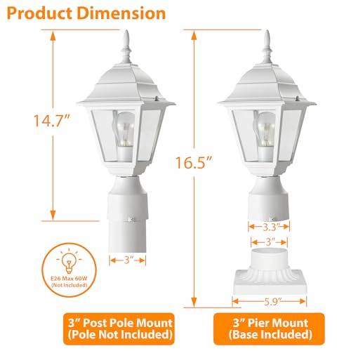 Outdoor Post Light 2-Pack - Waterproof Pillar Lantern