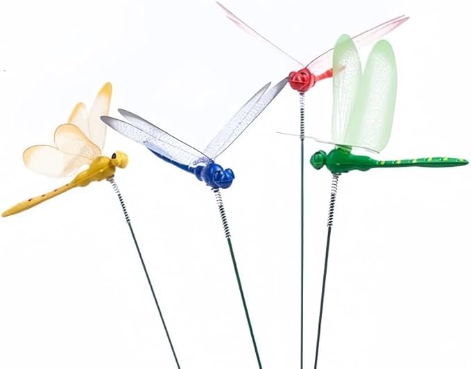 40 Pcs 3D Artificial Dragonfly Stakes Garden Ornaments Dragonfly Garden Decor for Indoor Outdoor Planter Miniature Fairy Garden Decoration,Yellow,Blue,Green,Red