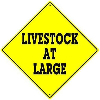 Metal Tin Sign Wall Decor Livestock at Large Animal Farm Ranch Crossing Caution Xing Security Metal Tin Signs Outdoor & Indoor Safety Sign 12" x 12" (2 Pack)