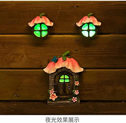 vomiceak Fairy Gnome Home for Tree Decor，Glow in Dark Fairy House Have Window and Door for Garden Decoration，Fairies Sleeping Door and Windows, Yard Art Garden Sculpture, Lawn Ornament