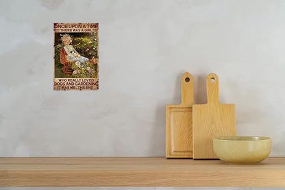 Garden Signs A Girl Loves Dogs and Gardening Vintage Metal Tin Sign Garden Decor For Bedroom Home Hotel Bar Cafe Wall Decoration 8x12 Inch