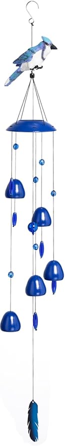 Blue Jay Bird Wind Chimes with Bells, Large Unique Birds Chimes for Garden Backyard Church Hanging Decor, 40"
