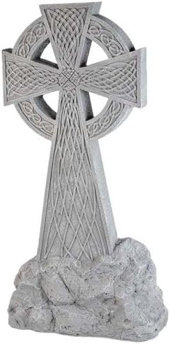 Celtic Garden Cross, Stone Finish Decorative Outdoor Cross with Intricate Knotwork Design