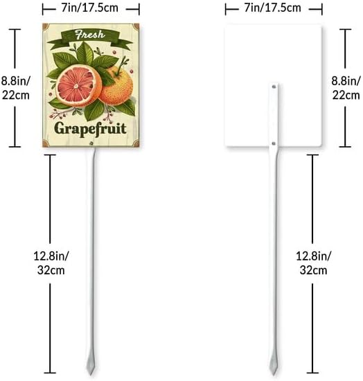 Uptell Vintage Aluminum Grapefruit Fruit Signs Yard Sign with Stake for Garden Fruit Garden Label Stakes Plant Markers for Outdoor Plants Waterproof 7x8.8 inch