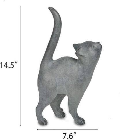 Newman House Studio Garden-Statues Cat-Figurines Home Garden Decor - Farmhouse Backyard Polyresin Kitten 7.6L x 4W x 14.5H inch