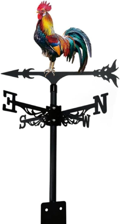 Colorful Rooster Weather Vane Spinner Wind Direction Farm Scene Stake Metal Outdoor Peacock Weathervane Ornament for Garden Yard Decoration (Rooster C)