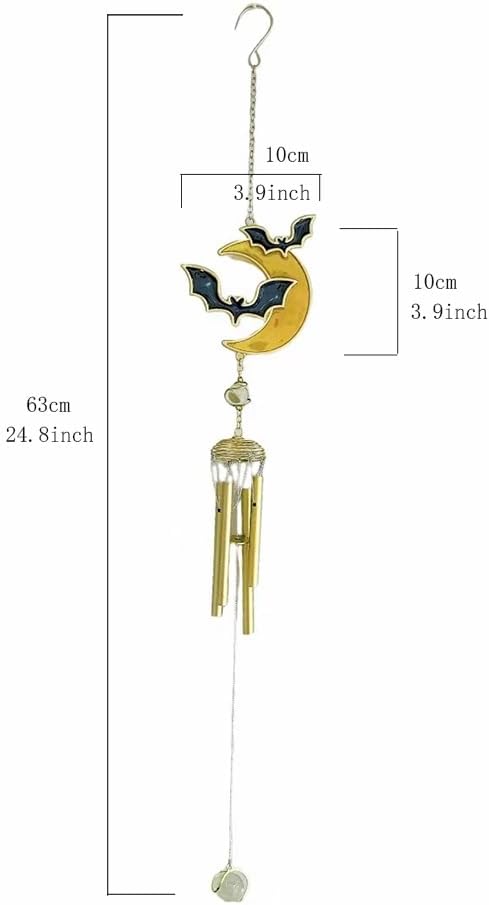 Halloween Themed Wind Chime Iron Made Chost Decoration Creative Designed Bat Decoration Halloween Holiday Festival Hanging Decor-Bat