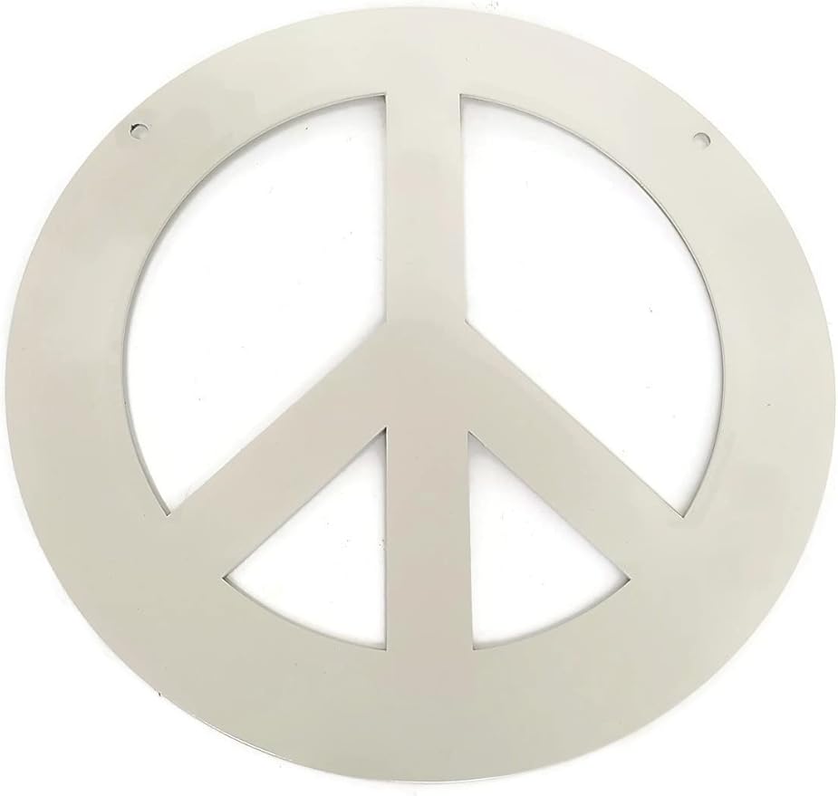 Peace and Heart Staked Signs or Wall Art Rustic or Powder Coated Finishes (Small Peace Hanger 9", Cream)