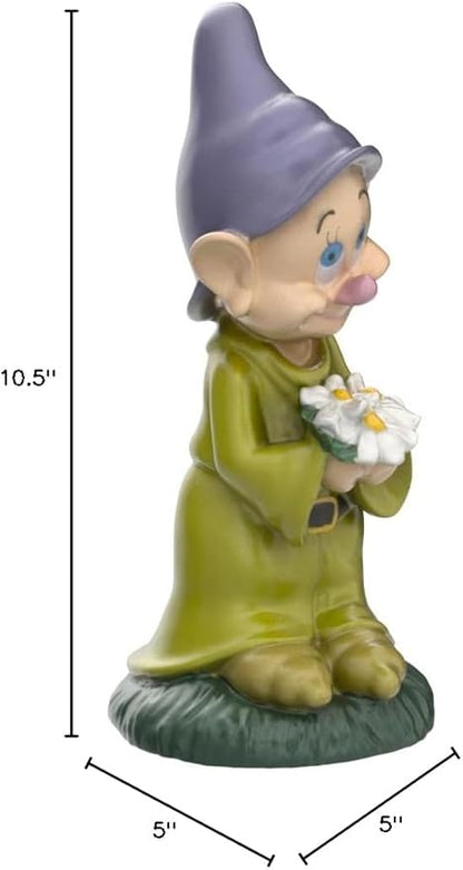 Dopey Holding His Flower Outdoor Statue, Large 10 Inches, Classic Snow White & 7 Dwarfs Collection, Hand-Painted, Official Disney Licensed Product