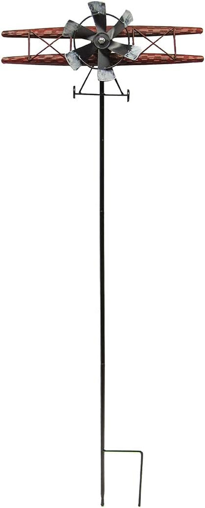 Treasure Gurus Biplane Garden Yard Art Metal Wind Weather Spinners Airplane Kinetic Sculptures Decor Stake Patio