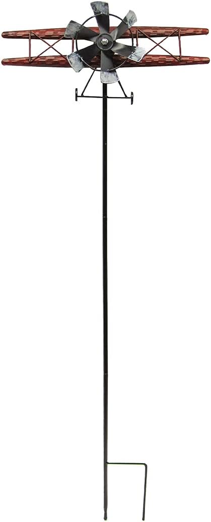 Treasure Gurus Biplane Garden Yard Art Metal Wind Weather Spinners Airplane Kinetic Sculptures Decor Stake Patio