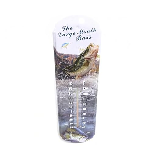 17" Large Mouth Bass Tin Wall Thermometer, Indoor/Outdoor