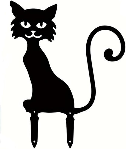 Metal Cat Garden Decor,Black Cat Silhouette Yard Lawn Outdoor Decorations,Weather Resistance Steel Cat Decor for Cat Lovers (B)