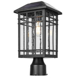 Solar Post Lights - Black Waterproof LED with Seeded Glass (Bulb Included)