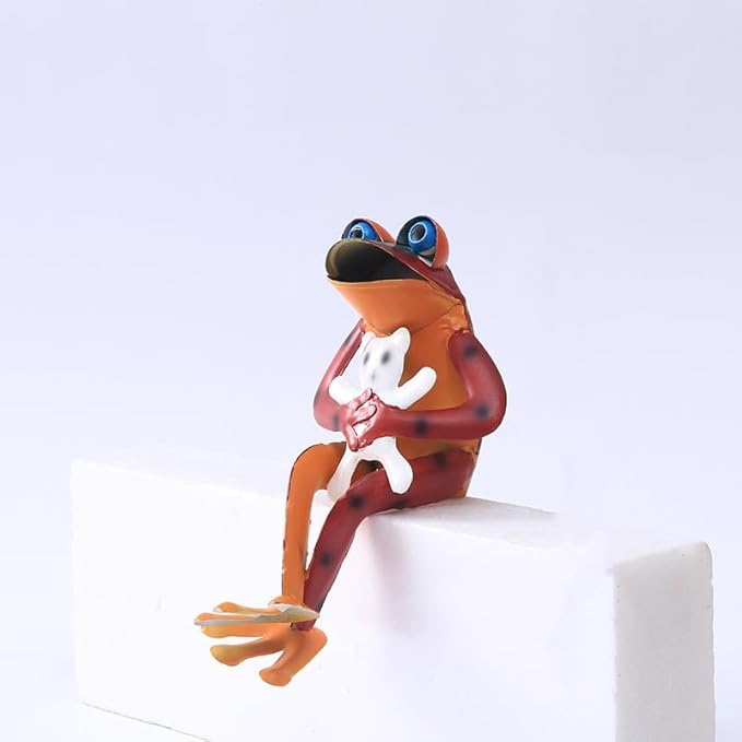 Metal Frog Outdoor Garden Ornament Decoration, Yard/Balcony/Flower Pot Art Statue Decorations, Funny Cute Animal Frogs Iron Vintage Statues (Yellow-C)