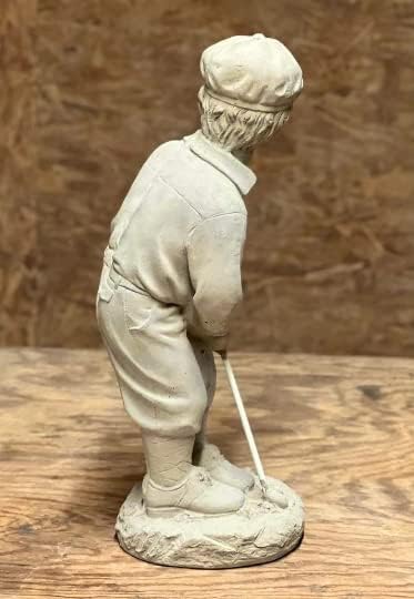 Male Golfer Concrete Statue Boy Playing Golf Figurine Outdoor Solid Rock Figure