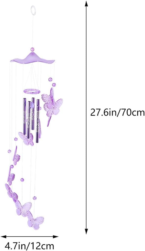 Luxshiny Purple Butterfly Wind Chime Pendant for Courtyard and Home Decor Metal and Plastic Craft with Pleasant Sound Hanging Bell Decoration and
